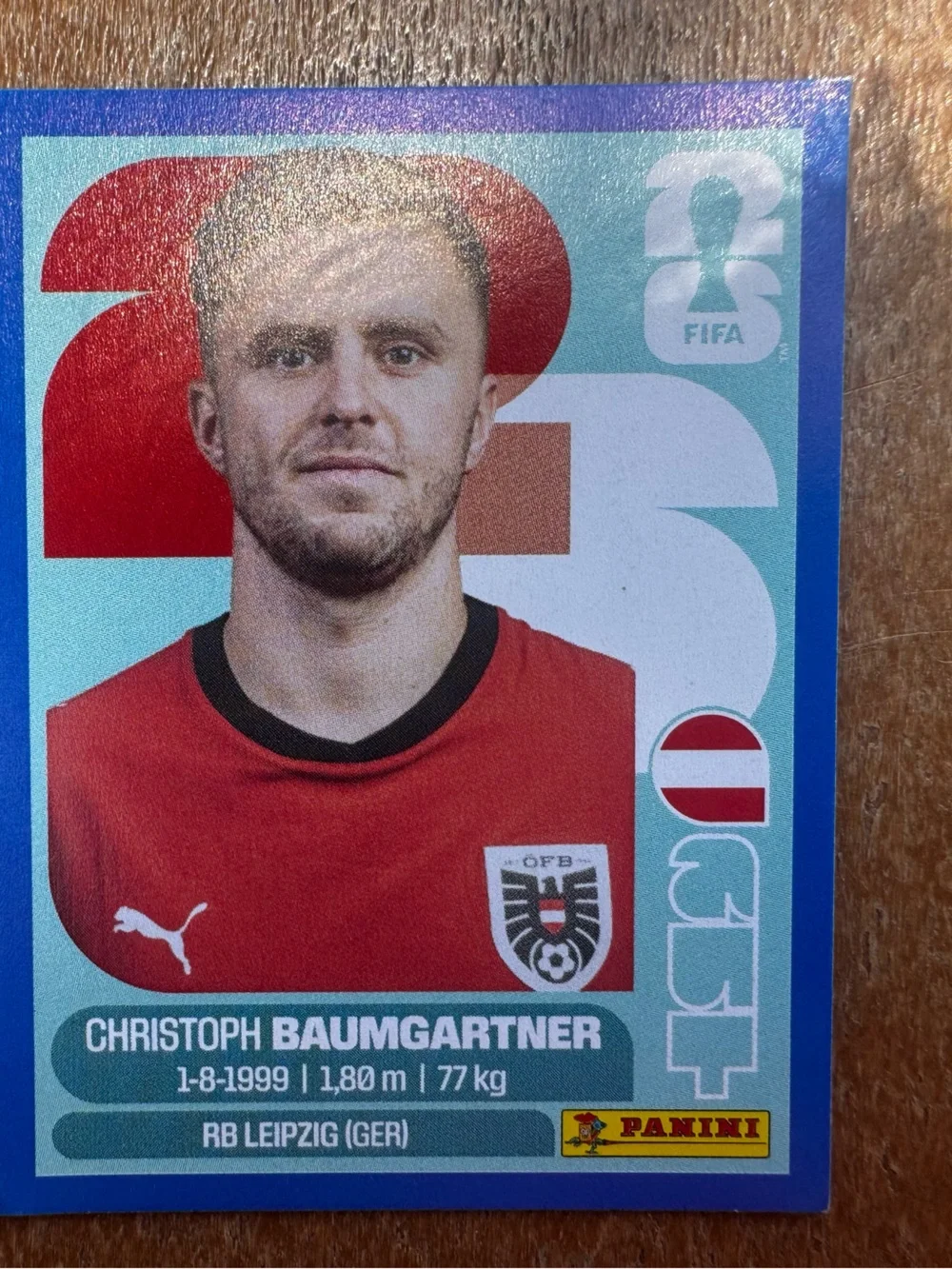 Blue border AUT 18 Christoph Baumgartner panini sticker fifa worldcup 26